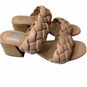 DV Dolce Vita Nude Braided Block Heel Sandals Womens 8 Slip On Stacey Shoes